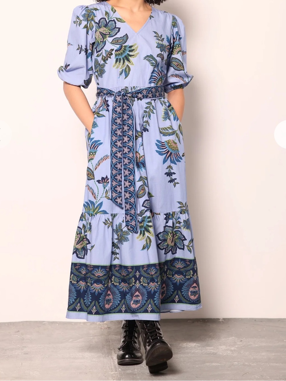 Maude Vivante Molly Dress Large Periwinkle Mosaic Floral Maxi NWT $180